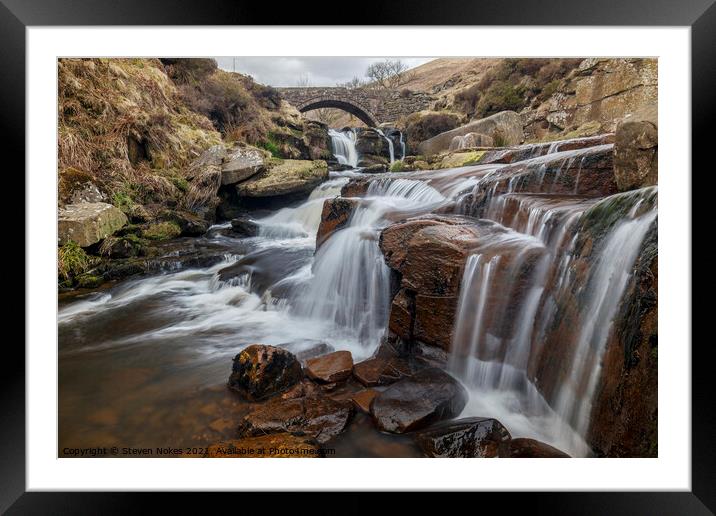 The Majestic Three Shires Head Waterfall Framed Mounted Print by Steven Nokes