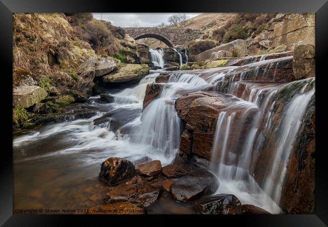 The Majestic Three Shires Head Waterfall Framed Print by Steven Nokes