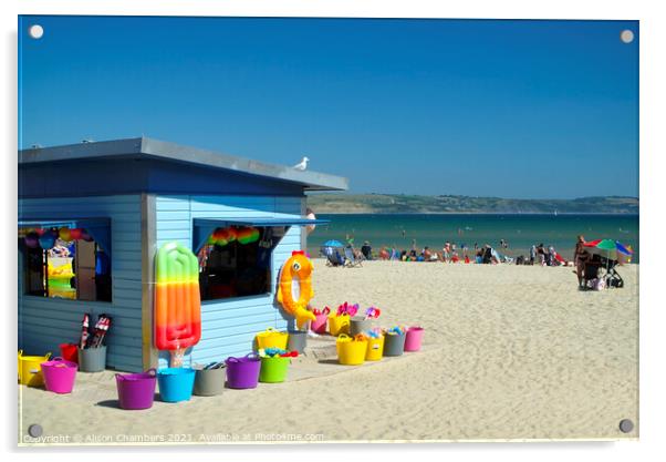 Colourful Weymouth Beach Acrylic by Alison Chambers