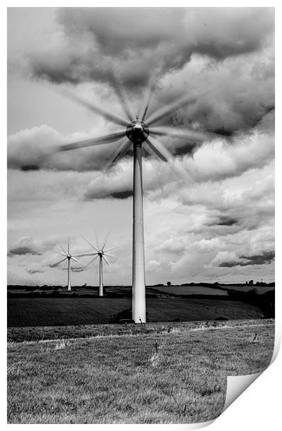 Wind Turbines Mono Print by Steve Purnell