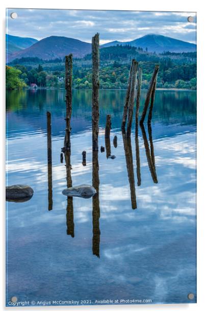 Old jetty piles on Derwentwater Acrylic by Angus McComiskey