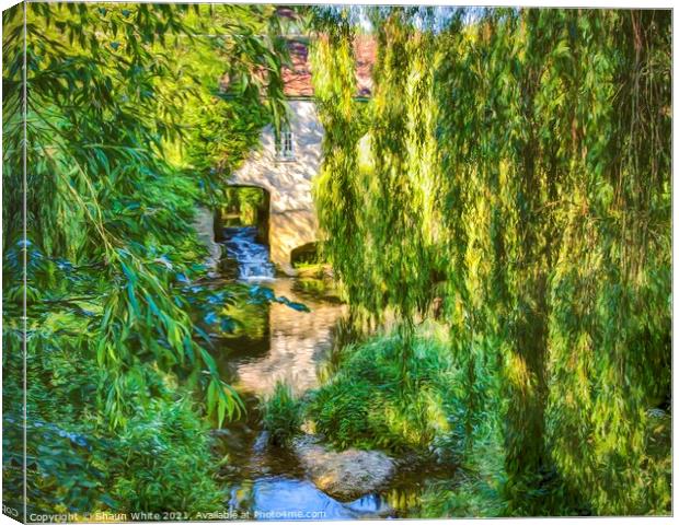 Water Mill through willow trees Canvas Print by Shaun White