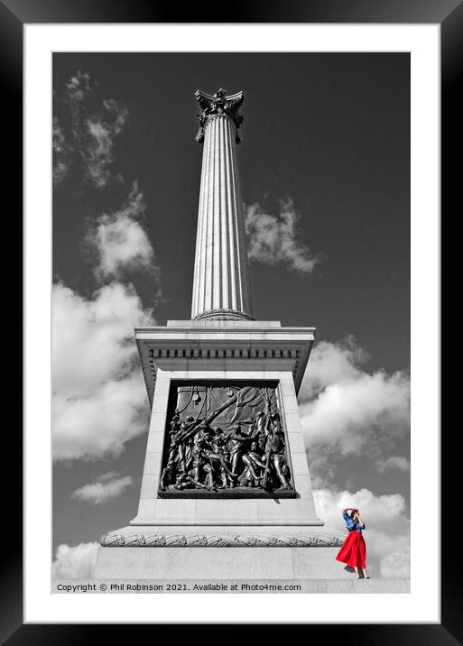 Lady in Red, Trafalgar Square Framed Mounted Print by Phil Robinson
