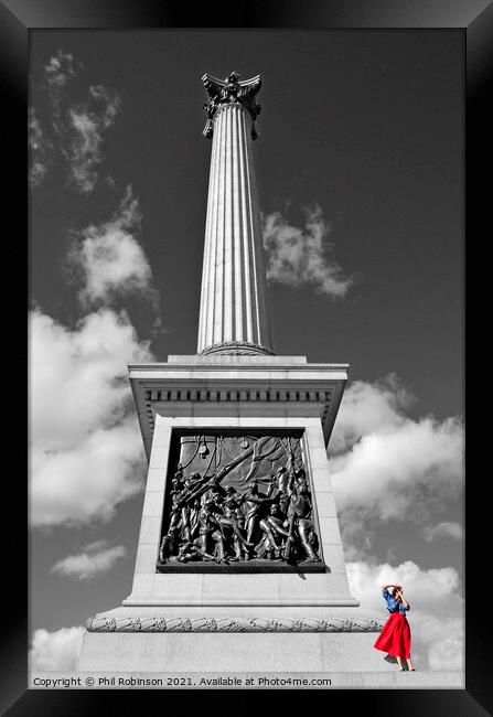 Lady in Red, Trafalgar Square Framed Print by Phil Robinson