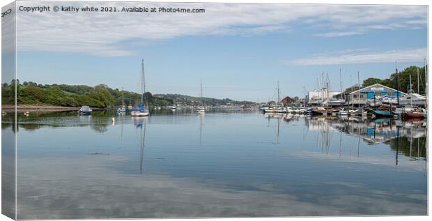  Penryn Harbour and Marina boat reflection Canvas Print by kathy white