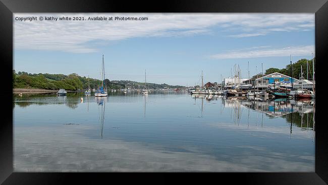  Penryn Harbour and Marina boat reflection Framed Print by kathy white