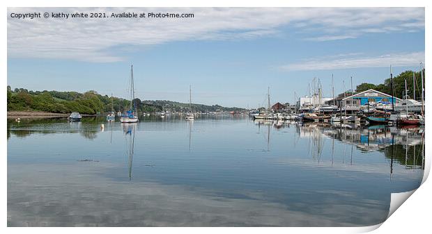  Penryn Harbour and Marina boat reflection Print by kathy white