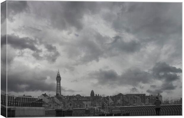 Blackpool Tower under a stormy sky - mono Canvas Print by Glen Allen