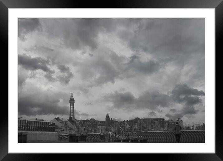 Blackpool Tower under a stormy sky - mono Framed Mounted Print by Glen Allen