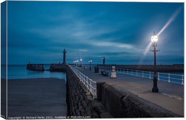 Moonlit Whitby Pier Canvas Print by Richard Perks