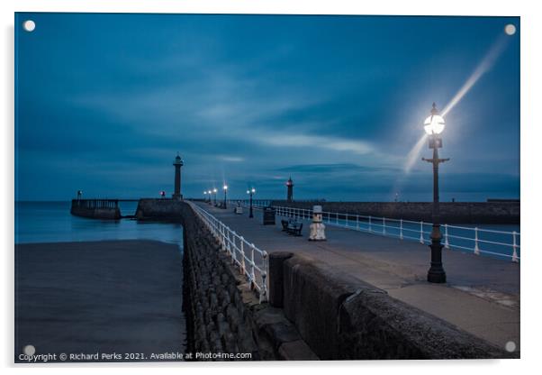 Moonlit Whitby Pier Acrylic by Richard Perks