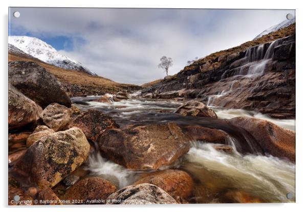 Glen Etive River Etive and Waterfall Scotland Acrylic by Barbara Jones