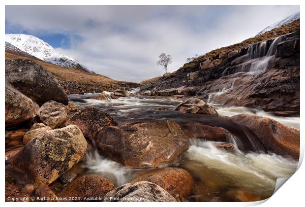 Glen Etive River Etive and Waterfall Scotland Print by Barbara Jones