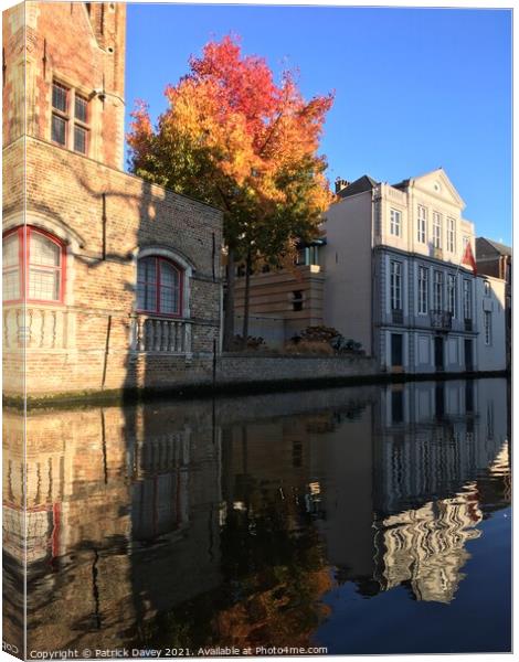 Bruges canal in light and shadow Canvas Print by Patrick Davey
