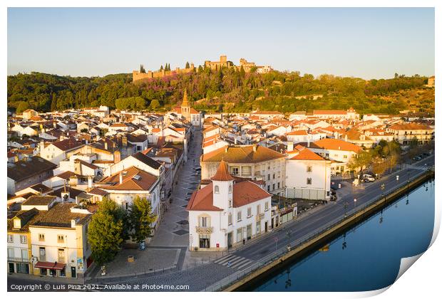 Aerial drone view of Tomar and Convento de cristo christ convent in Portugal Print by Luis Pina