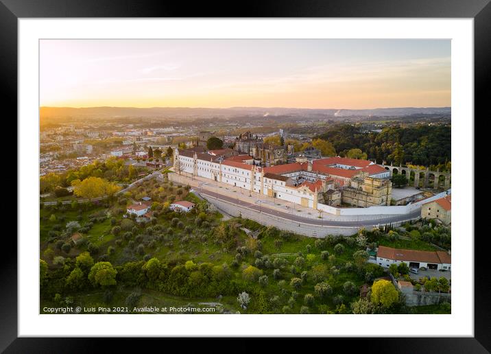 Aerial drone view of Convento de cristo christ convent in Tomar at sunrise, Portugal Framed Mounted Print by Luis Pina
