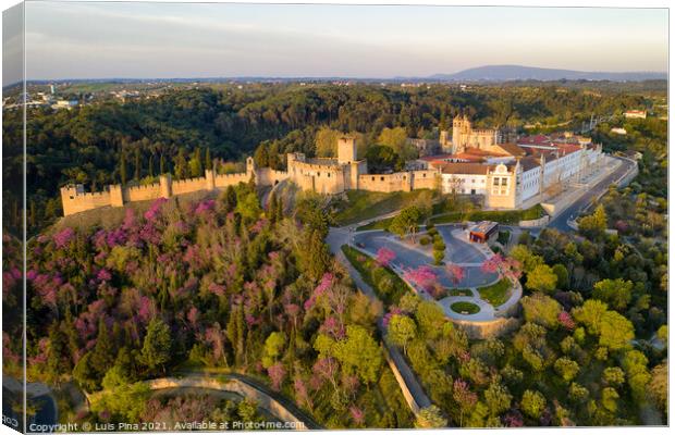 Aerial drone view of Convento de cristo christ convent in Tomar at sunrise, Portugal Canvas Print by Luis Pina