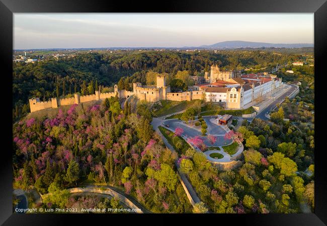 Aerial drone view of Convento de cristo christ convent in Tomar at sunrise, Portugal Framed Print by Luis Pina