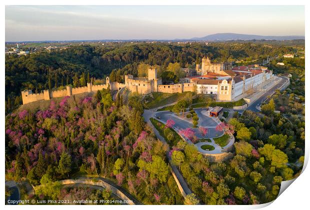 Aerial drone view of Convento de cristo christ convent in Tomar at sunrise, Portugal Print by Luis Pina