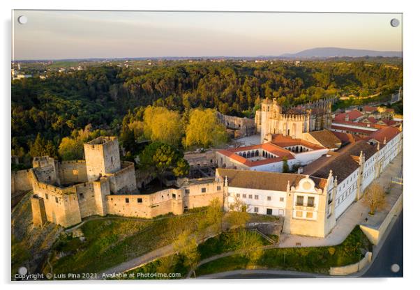 Aerial drone view of Convento de cristo christ convent in Tomar at sunrise, Portugal Acrylic by Luis Pina