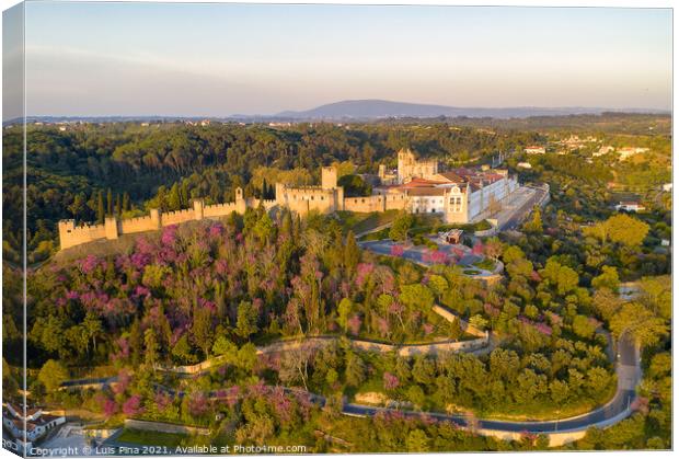 Aerial drone view of Convento de cristo christ convent in Tomar at sunrise, Portugal Canvas Print by Luis Pina