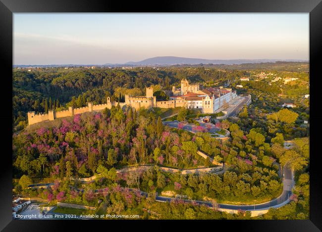 Aerial drone view of Convento de cristo christ convent in Tomar at sunrise, Portugal Framed Print by Luis Pina