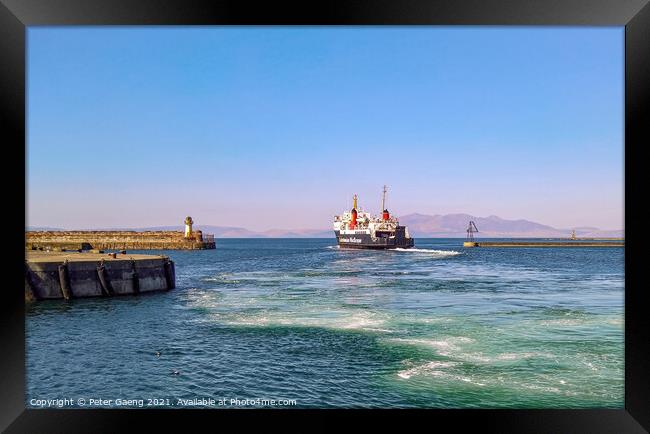 The Isle of Arran Ferry Leaving Ardrossan Harbour Framed Print by Peter Gaeng