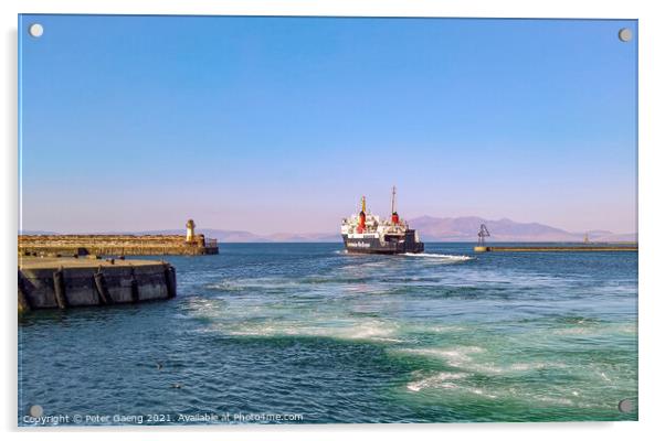 The Isle of Arran Ferry Leaving Ardrossan Harbour Acrylic by Peter Gaeng