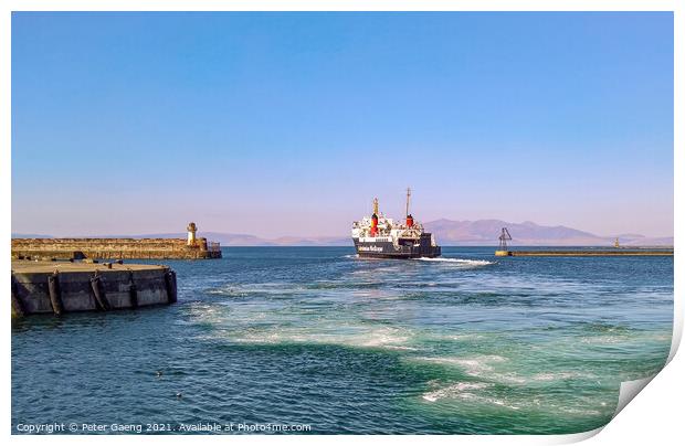 The Isle of Arran Ferry Leaving Ardrossan Harbour Print by Peter Gaeng
