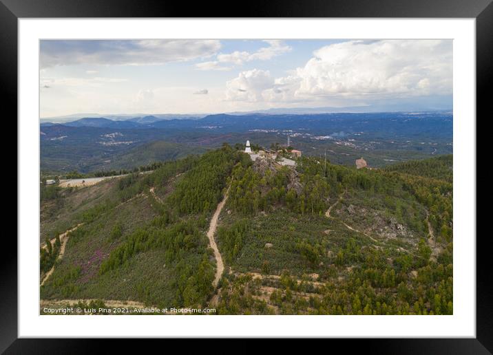 Drone aerial view of Geographical center Picoto Melrica Centro Geodesico of Portugal in Vila de Rei Framed Mounted Print by Luis Pina