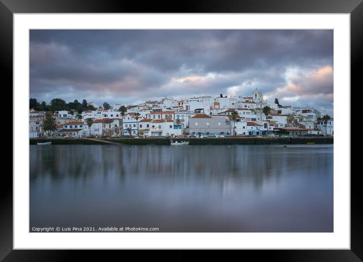 Ferragudo city beach landscape at sunrise in Algarve, Portugal Framed Mounted Print by Luis Pina