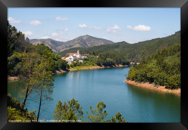 Dornes city and landscape panoramic view with Zezere river, in Portugal Framed Print by Luis Pina