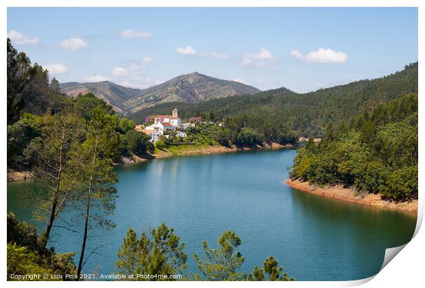 Dornes city and landscape panoramic view with Zezere river, in Portugal Print by Luis Pina