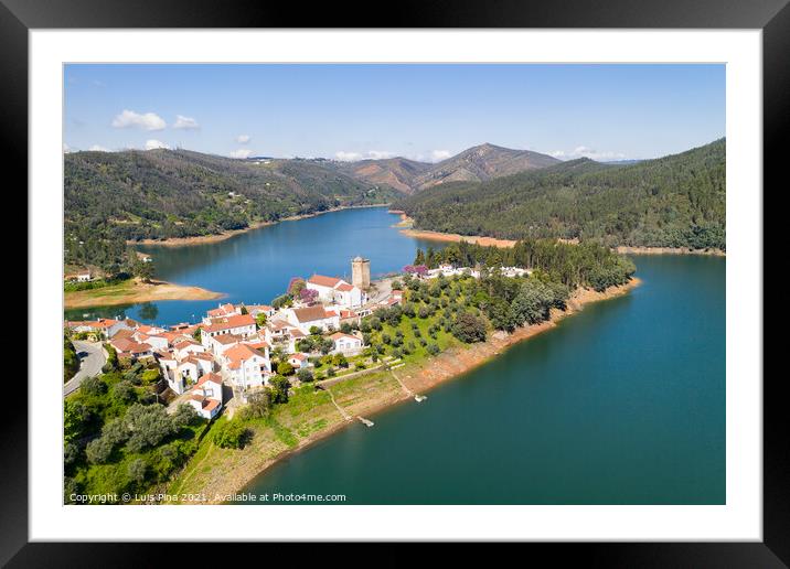 Dornes drone aerial view of city and landscape with river Zezere in Portugal Framed Mounted Print by Luis Pina