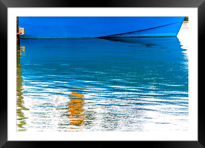 Blue Sailboat Reflection Abstract Westport Grays Harbor Washington State Framed Mounted Print by William Perry