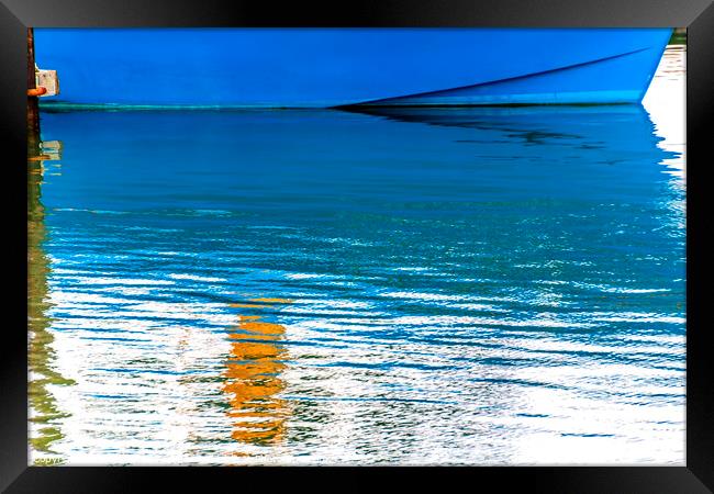 Blue Sailboat Reflection Abstract Westport Grays Harbor Washington State Framed Print by William Perry