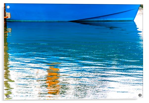 Blue Sailboat Reflection Abstract Westport Grays Harbor Washington State Acrylic by William Perry