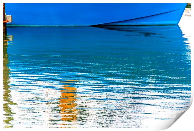Blue Sailboat Reflection Abstract Westport Grays Harbor Washington State Print by William Perry