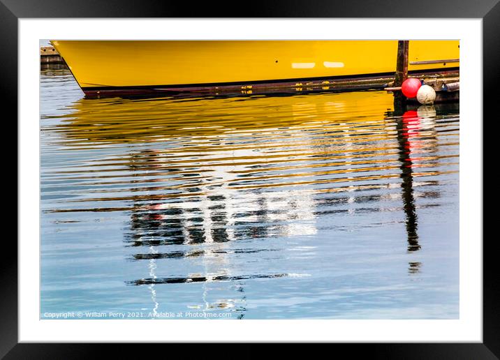 Yellow Sailboat Reflection Abstract Westport Grays Harbor Washington Stat Framed Mounted Print by William Perry
