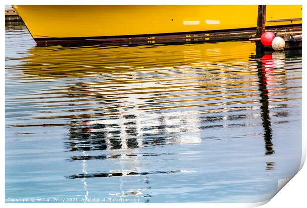 Yellow Sailboat Reflection Abstract Westport Grays Harbor Washington Stat Print by William Perry