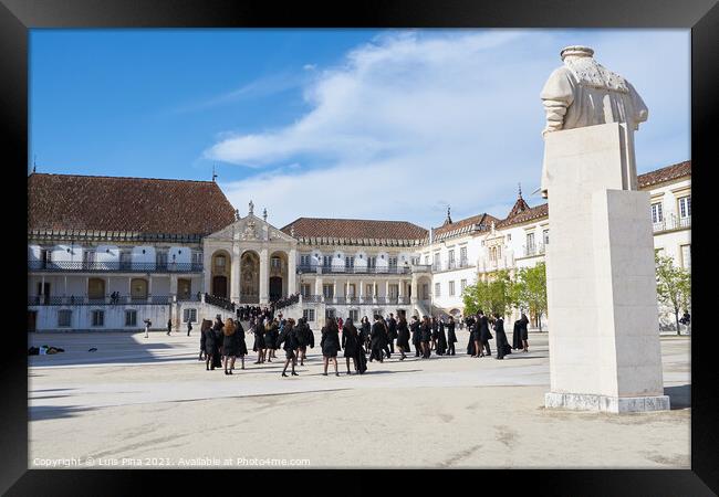 Coimbra historic University with students and tourists in Portugal Framed Print by Luis Pina