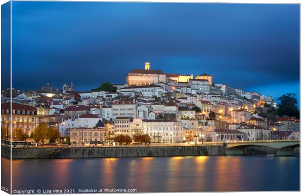 Coimbra city view at night with Mondego river and beautiful historic buildings, in Portugal Canvas Print by Luis Pina