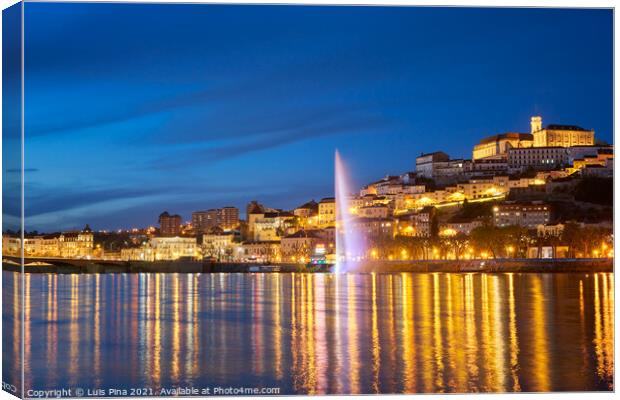 Coimbra city view at night with Mondego river and beautiful historic buildings, in Portugal Canvas Print by Luis Pina
