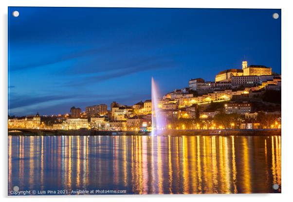 Coimbra city view at night with Mondego river and beautiful historic buildings, in Portugal Acrylic by Luis Pina