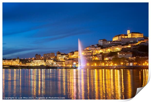 Coimbra city view at night with Mondego river and beautiful historic buildings, in Portugal Print by Luis Pina