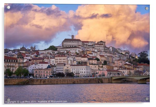 Coimbra city view at sunset with Mondego river and beautiful historic buildings, in Portugal Acrylic by Luis Pina