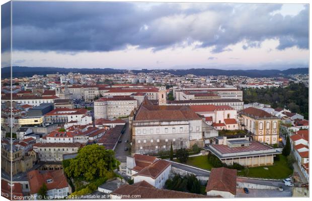 Coimbra drone aerial of beautiful buildings university at sunset, in Portugal Canvas Print by Luis Pina