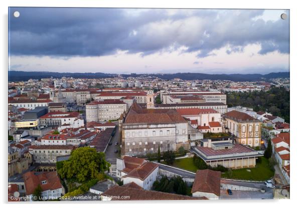 Coimbra drone aerial of beautiful buildings university at sunset, in Portugal Acrylic by Luis Pina