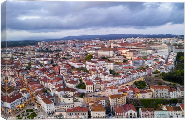 Coimbra drone aerial of beautiful buildings university at sunset, in Portugal Canvas Print by Luis Pina