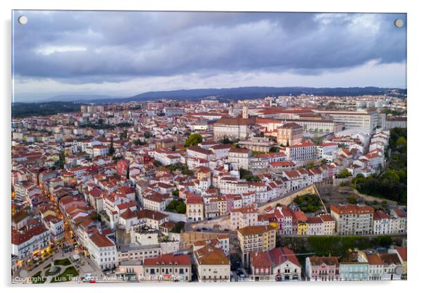 Coimbra drone aerial of beautiful buildings university at sunset, in Portugal Acrylic by Luis Pina